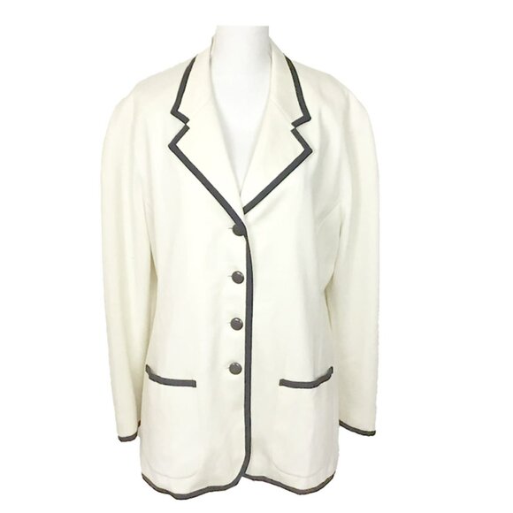 ESCADA Cream and Black Classic Wool Blazer - Picture 2 of 14